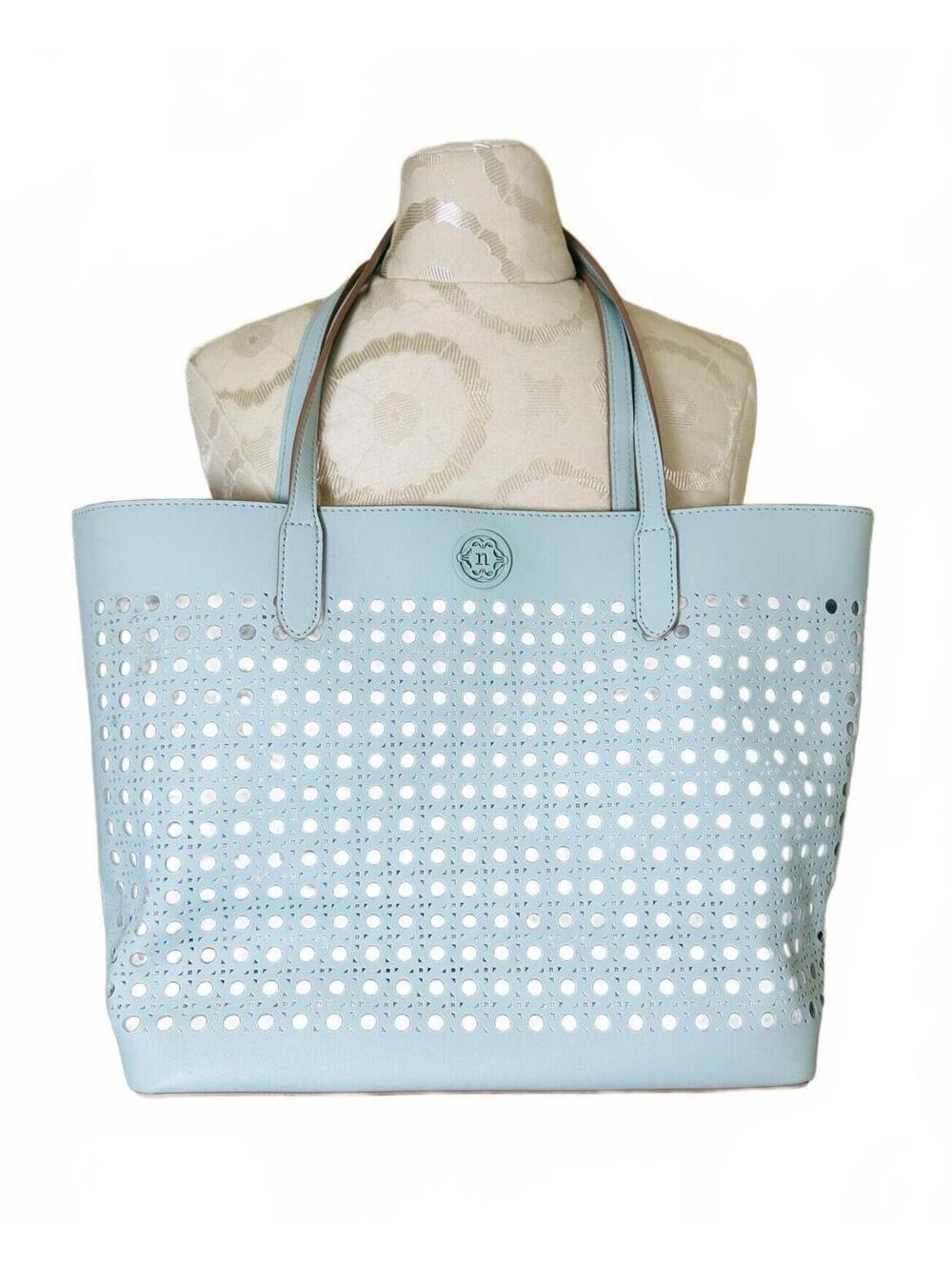 Nanette Lepore Perforated Tote Bag with Double Handles Light Blue